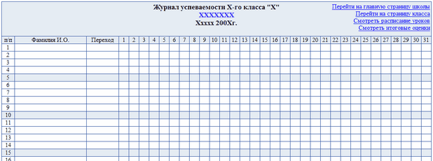 Школьный журнал образец